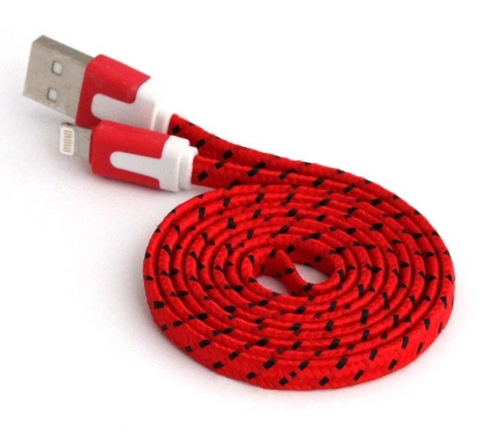 CABLE CARGADOR TRENZADO Sincronización de Datos Fideos Tela Alimentación PARA IPHONE X 8 7 PLUS 6 5S Foto 3 de 4