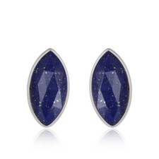 Natural Lapis Lazuli Gemstone Sterling Fine Silver Stud Earrings Jewelry