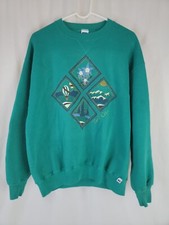 Vintage 70s Russell Athletic Sportswear L Sweater PARK CITY Teal USA Made Ski