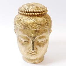 Buddha Kopf Statue Asian Skulptur aus Gold Dekofigur Höhe 31cm