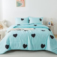 Love Comforter Set Size, Cute Heart Pattern Bedding Comforter for King Blue