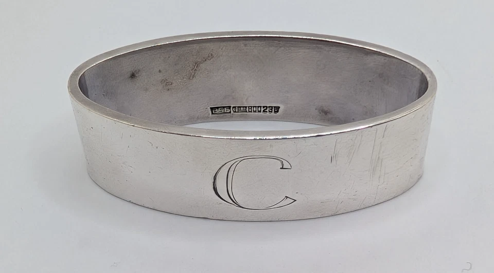 Vintage Alemão 800 Anel de Guardanapo de Prata "C" Gravura Inicial, 55 gramas - Imagem 2 de 4