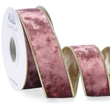Rose Gold Velvet Wired Ribbon 1.5" Metallic Crushed Christmas 10 Yards