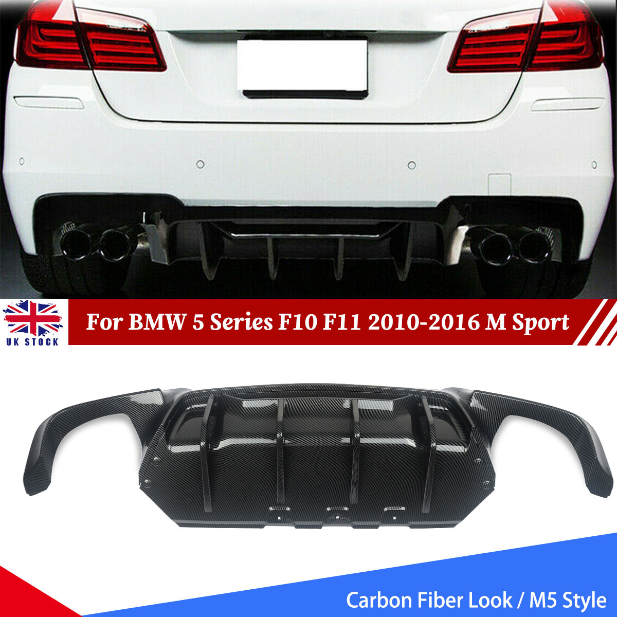 For BMW 5 Series F10 F11 M Sport Carbon Look Rear Diffuser M5 Competition Style