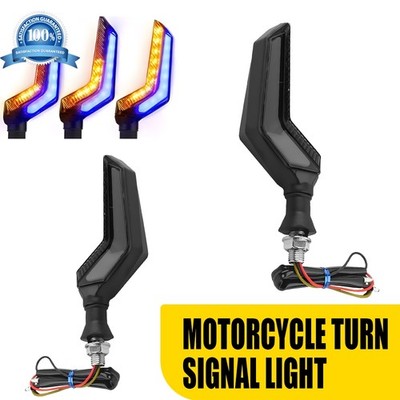 2PCS Motorcycle Turn Signal Light Amber Flowing and Blue Daytime Running Light