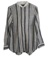 Chaps Women's Striped Gray White Long Sleeve Blouse Size M