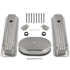 Finned Short Valve Cover &12" Air Cleaner For SBC Chevy Vortec 5.0 5.7 350 87-97