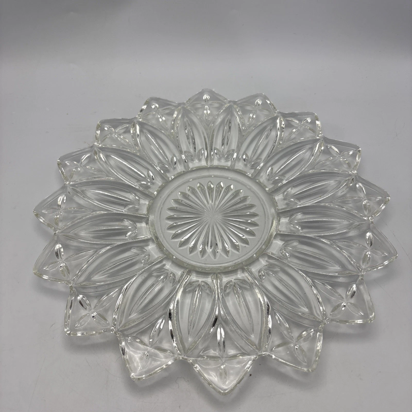 Vintage 1960s Pressed Federal Glass Petal Clear Sandwich Serving Plate Platter