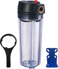 10-Inch Whole House Slim Water Filter Housing with Pressure Relief Valve - 3/4"