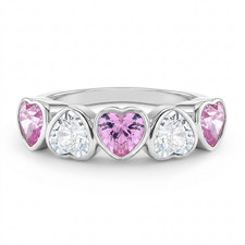 925 Sterling Silver Pink & Clear Hearts Cubic Zirconia Ring Band for Young Girls