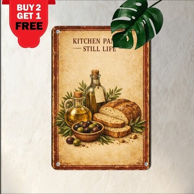 Olive Oil Bread Loaf Pantry Still Life Art Kitchen Metal Tin Sign Poster Art