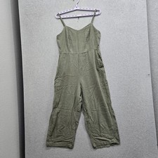 Old Navy Women Jumpsuit L Green Linen Rayon Wide-Leg Relaxed Coastal Beachy