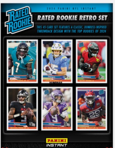 2024 NFL INSTANT RATED ROOKIE RETRO SET Daniels, Nix, Williams nei caricatori superiori - Foto 7 di 7