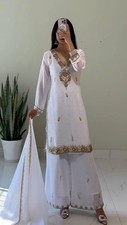 Stylish Look Faux Georgette White Top Palazzo With Dupatta For Wedding Wear