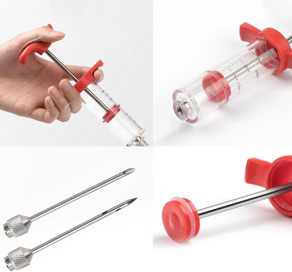 Jeringa inyectora de carne 1 oz con 2 agujas de acero inoxidable para barbacoa de adobo y pavo Foto 4 de 4