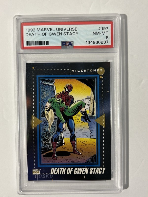 1992 MARVEL UNIVERSE THE DEATH OF GWEN STACY #197 SERIES 3 CARD | PSA 8 NM-MT