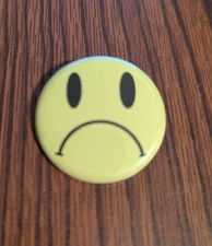Sad Face Yellow 1.25" Pinback Button Pin Accessory