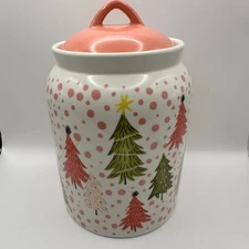 Potter’s Studio Christmas Tree Ceramic Cookie Jar/Canister Pink Polka Dots MCM