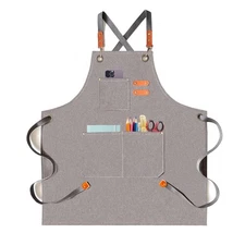 Canvas Heavy Duty Chef Apron for Men Women with Large Pockets Crossback Grill...