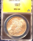 1883  MORGAN DOLLAR  *BRILLIANT WHITE*GENTLE RIM TONE*NEAR GEM*   MS-64  VAM-1