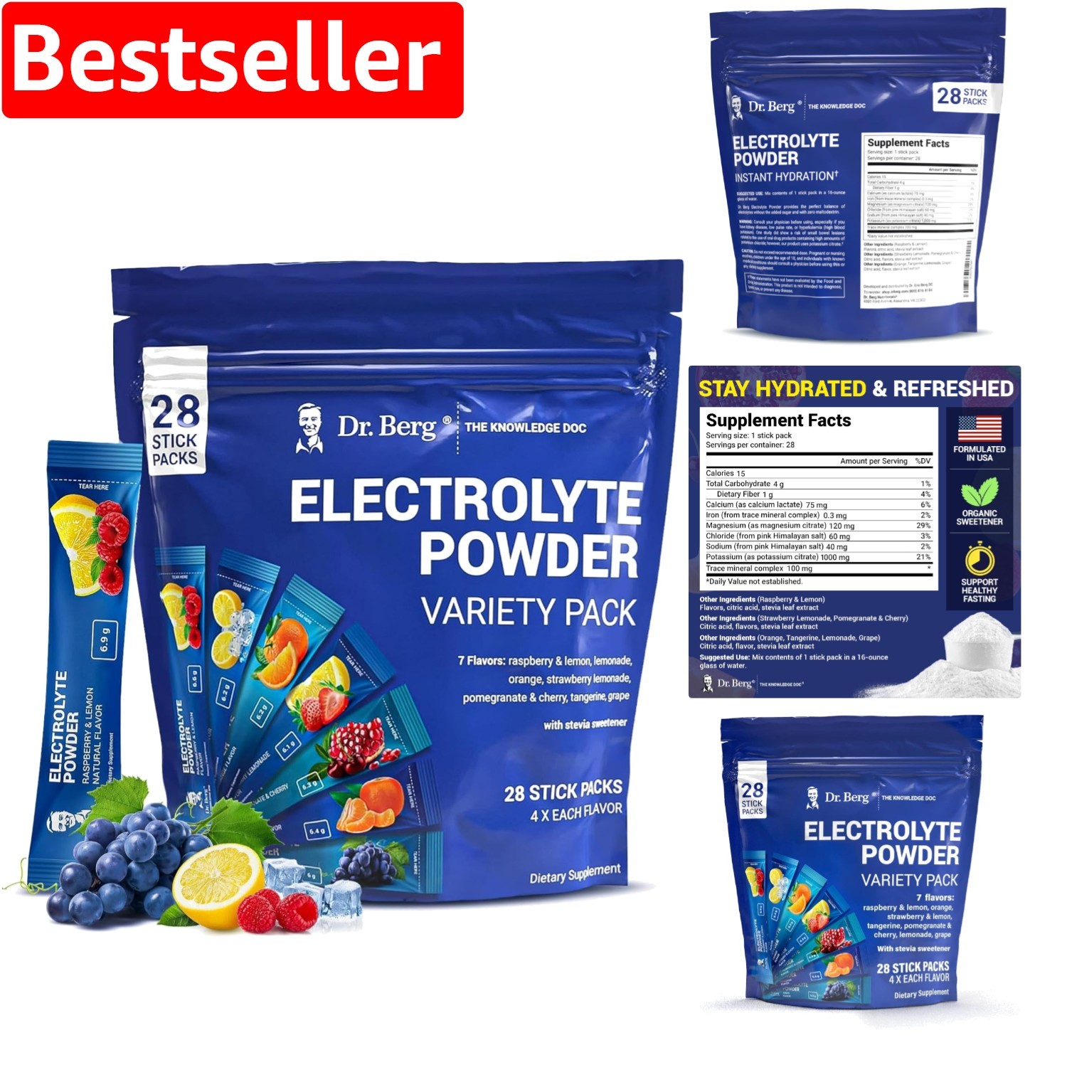 Dr Berg Sugar-Free Electrolyte Variety Pack with 28 Hydration Pouches
