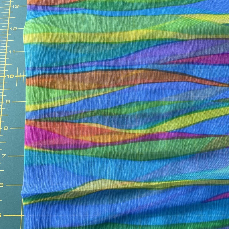7 Y 60s 70s MOD Waves Sheer Chiffon Organza Fabric GROOVY pink green blue orange