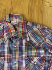 Levi's Vintage 90s Men's Med Vibrant Plaid Snap Button Western Shirt USA Made