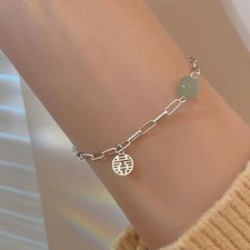 Jade Fu Character Bracelet Women Vintage Ins Style Alloy Silver or Gold