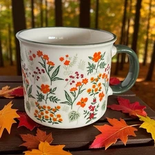 Camper Mug Floral Fall 18 Ounce Large Ceramic Cup Autumn