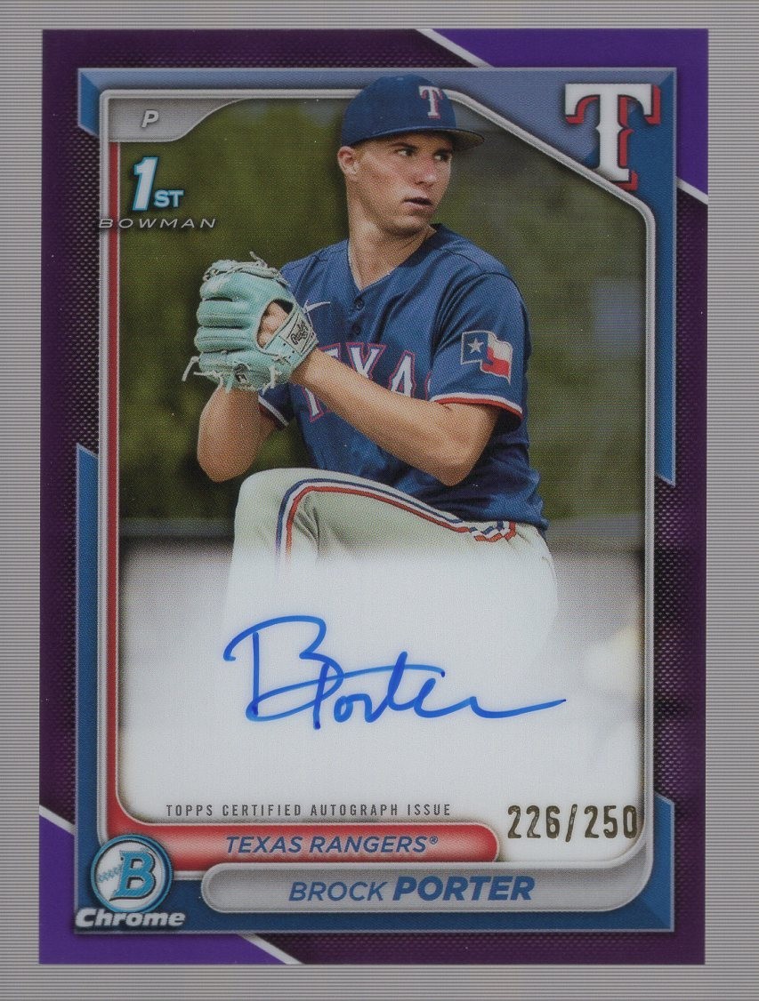 BROCK PORTER 2024 BOWMAN CHROME PURPLE REFRACTOR 1ST RC AUTO #226/250 RANGERS