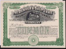 Denver & Salt Lake Railway Tunnel Company Stock Certificate