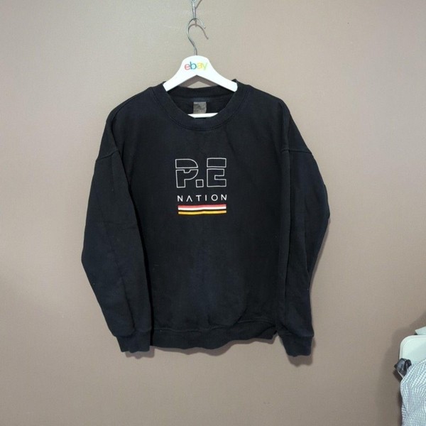 P.E Nation Sweatshirt Womens S Black Crewneck Fleece Graphic Logo Pullover
