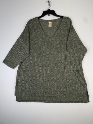 Faded Glory Sweater Tunic Womens 2X Green V Neck 3/4 Sleeve Stretch Knit Top