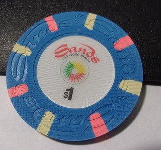 SANDS HOTEL CASINO $1 hotel casino gaming poker chip Las Vegas NV