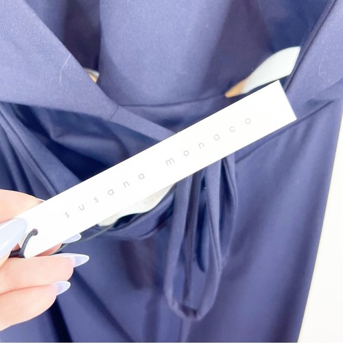 Vestido Halter Susana Monaco Para Mujer Corte Cintura Alto Bajo Midi L Azul Nuevo con Etiquetas - Imagen 7 de 7