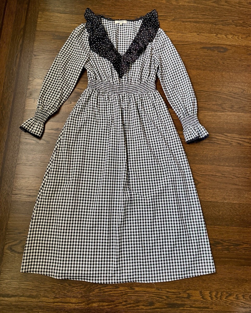 Simple Retro Black White Gingham Midi Dress Ruffle Collar Cottagecore M | eBay Simple Retro Black White Gingham Midi Dress Ruffle Collar Cottagecore M | eBay