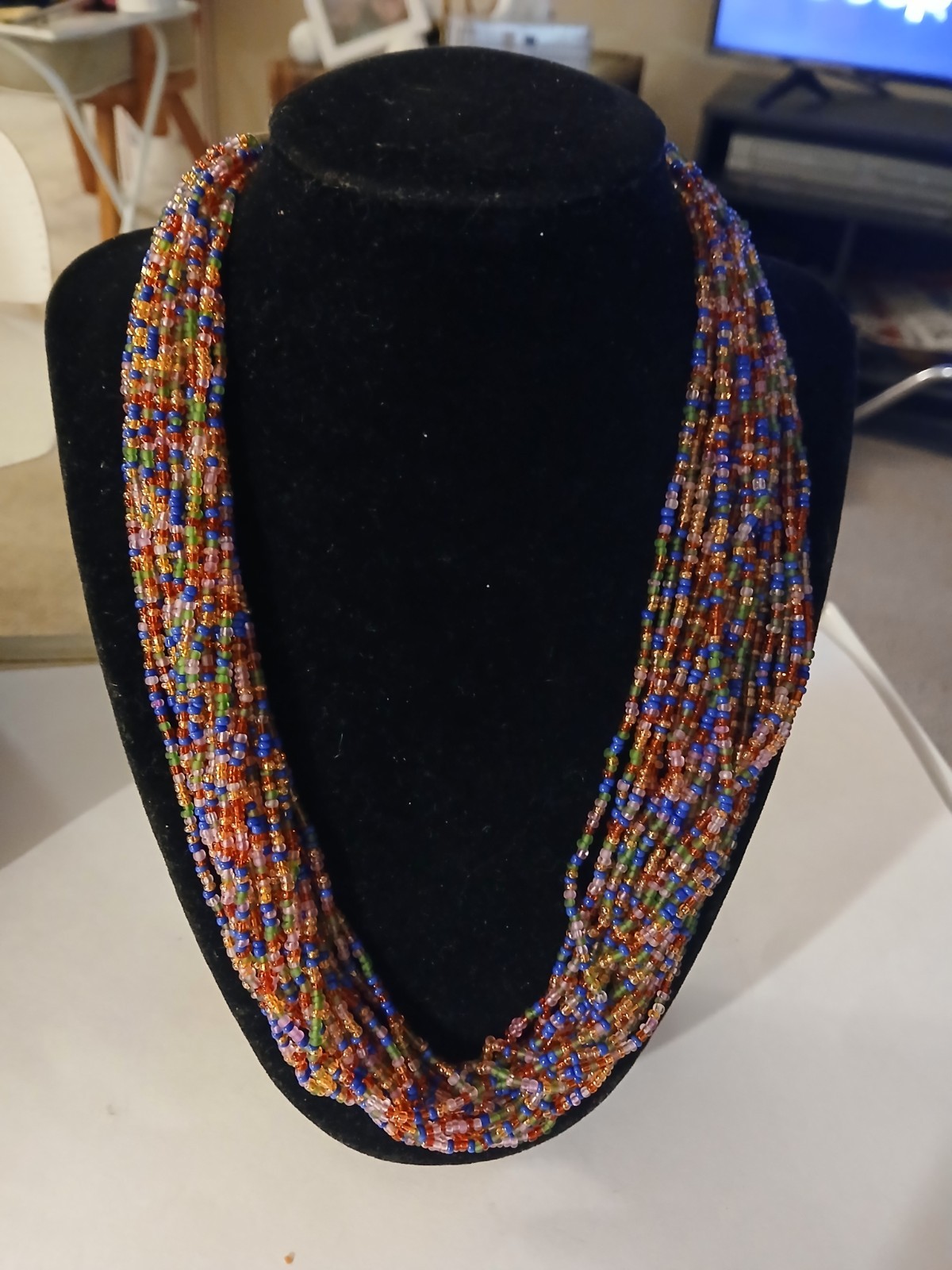 Statement  Necklace Multi  Strand Multi-Color Gla… - image 4