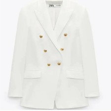 Blazer Zara bianco doppiopetto tweed silenzioso lusso blogger preferito donna XS