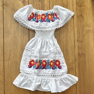 white mexican dress Handmade Women's White Off the Shoulder Embroidered Mexican Dress - Size Medium - Mexican Wedding - Mexican Fiesta Dress