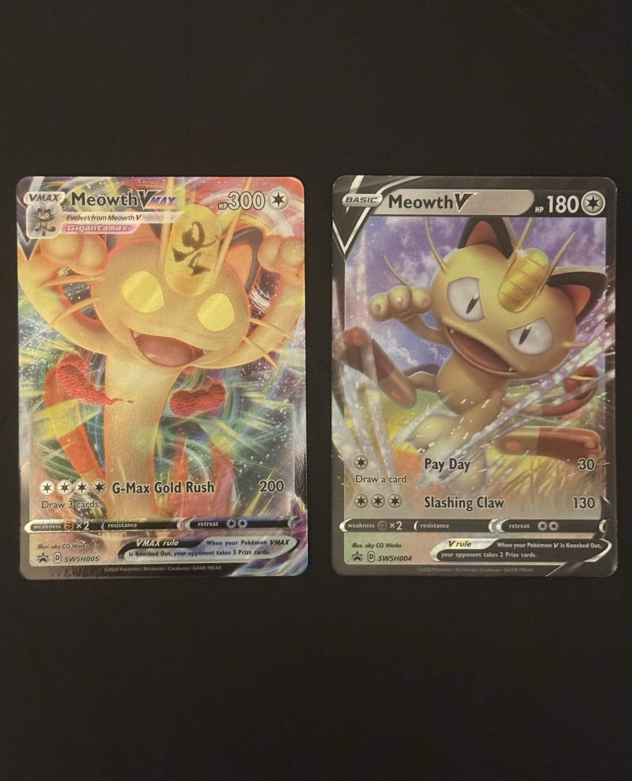 MEOWTH V & MEOWTH VMAX SWSH004 SWSH005 HOLO BLACK STAR PROMO NM POKEMON TCG SET