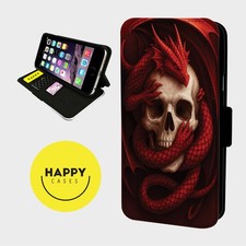 DRACHENSCHÄDEL GEFAHR ROT - Kunstleder Flip Handy Hülle Cover - iPhone/Samsung