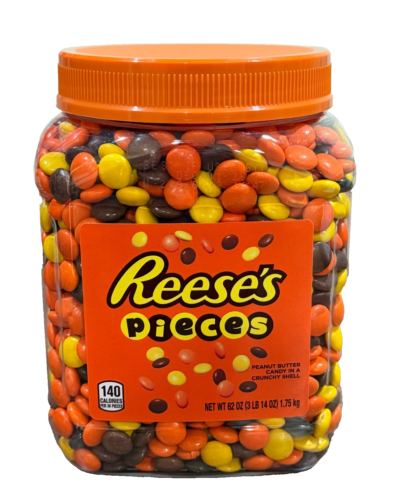 Reese&rsquo;s Pieces Peanut Butter Candy 62 oz Jar Bulk Party Ca