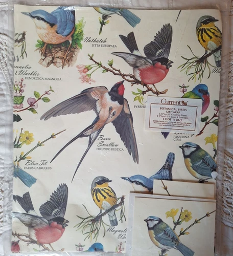Botanical Birds Gift Wrap Variety Finch Wrens Robins NEW Sealed