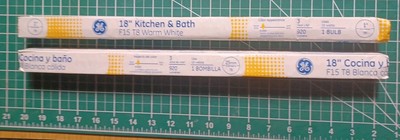 NOS! (2) GE 18'' KITCHEN & BATH F15 T8 WARM WHITE 15W FLUORESCENT LIGHT BULB