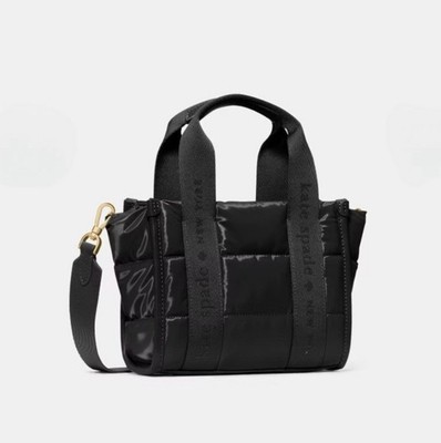 kate spade new york Black Quilted mini tote bag puffy , Detachable Strap