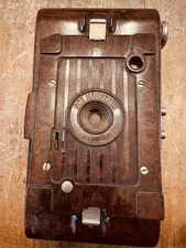 Kodak No. 2 Hawkette Brown Marblized Bakelite Folding Promotional Camera - 1930