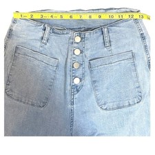 Light Wash High Waisted Wide Leg Cropped Jeans Button Fly Light Blue Denim Pants