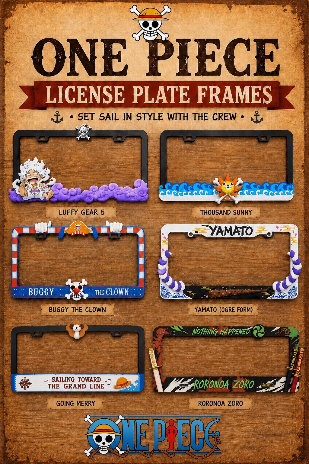 One Piece License Plate Frame Premium Black Metal