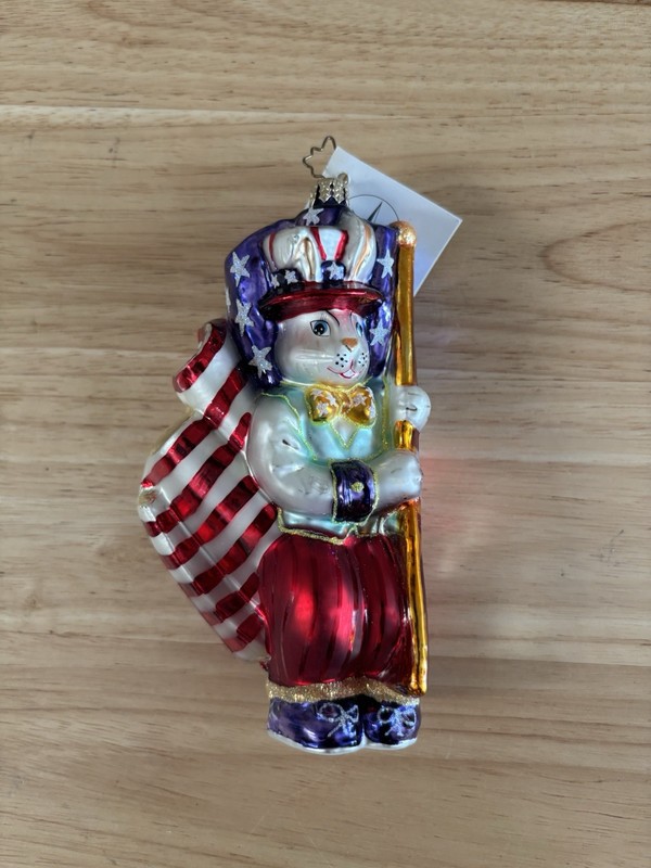 Christopher Radko Billy Doodle Dandy Rabbit Flag Patriotic Ornament w/ Tag