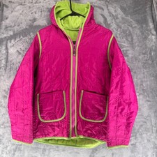 Rothschild Girls Quilted Floral Pink Green Zip Hooded Jacket Size L 14